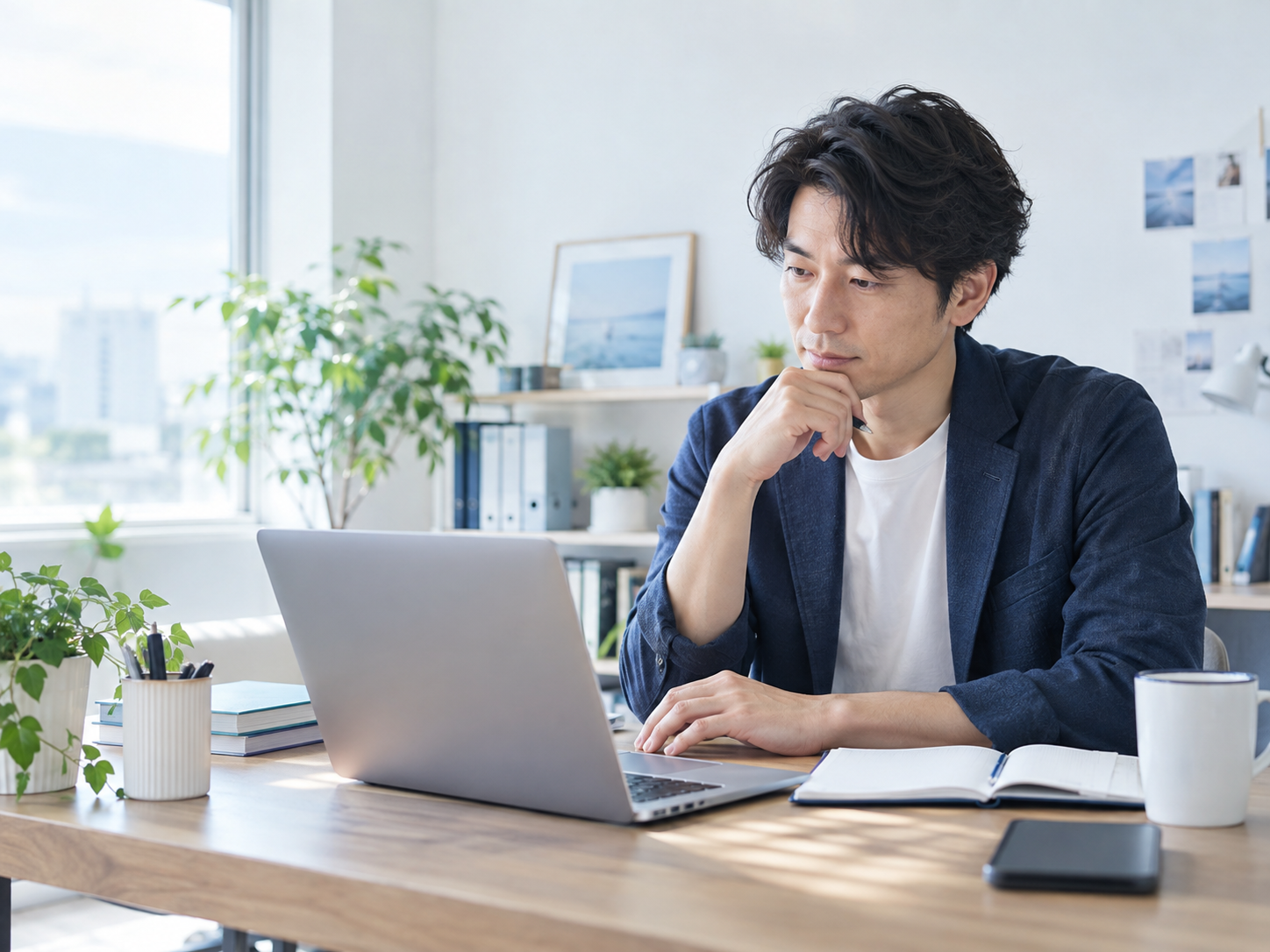 ノートパソコンで請求書の内容と入金状況を確認している個人事業主