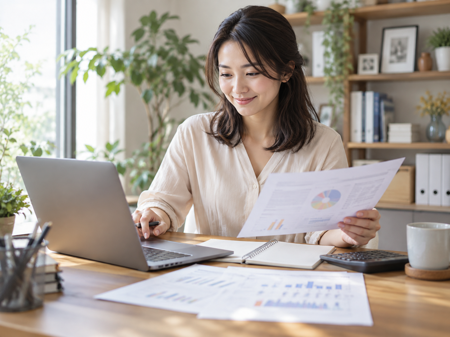 自動化した1つの作業の結果を確認する女性