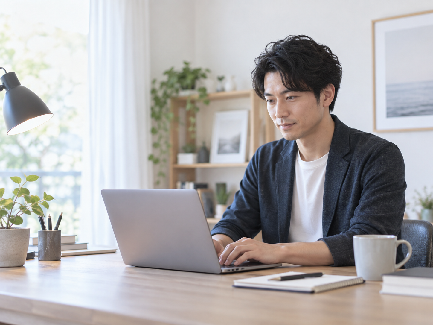 個人事業主がノートパソコンで仕事をしている様子