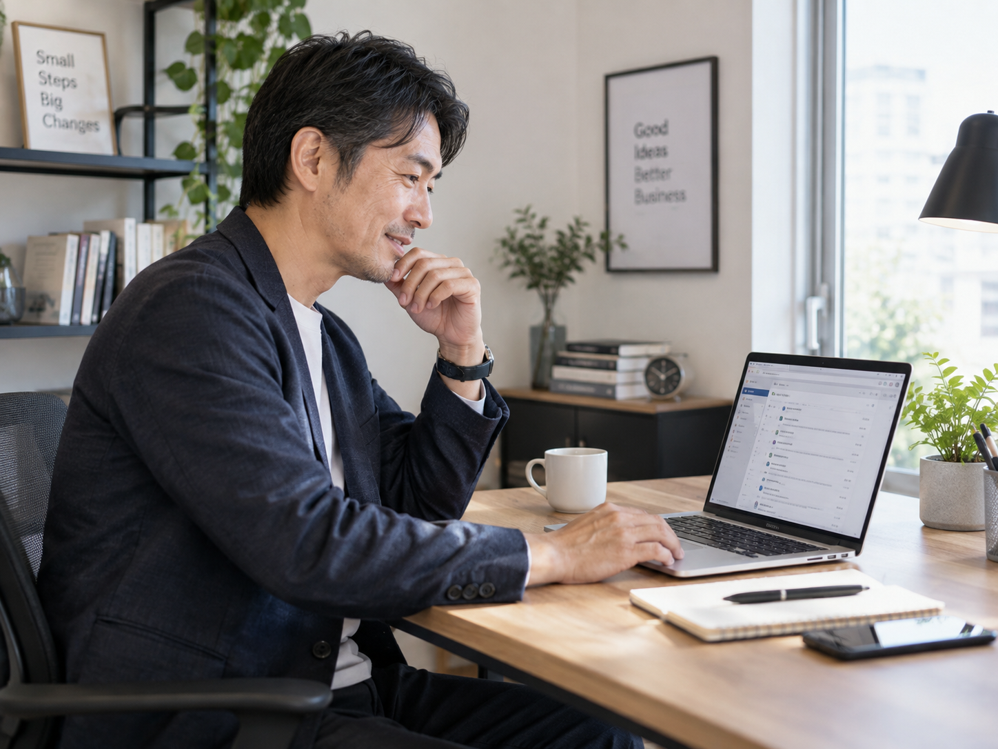 メール業務の自動化範囲を確認する男性